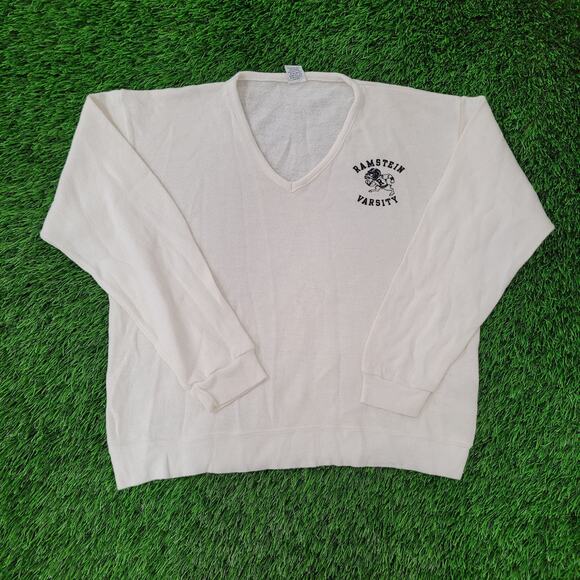Vintage Ramstein-Varsity Sweater Womens Large 22x23 Ivory - Picture 1 of 12